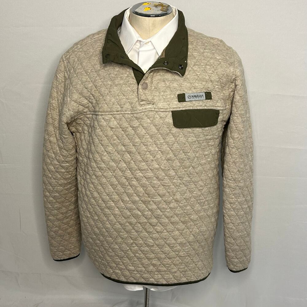Magellan Outdoor Campfire Quilted Pullover minimalist Beige Green XL Gorpcore